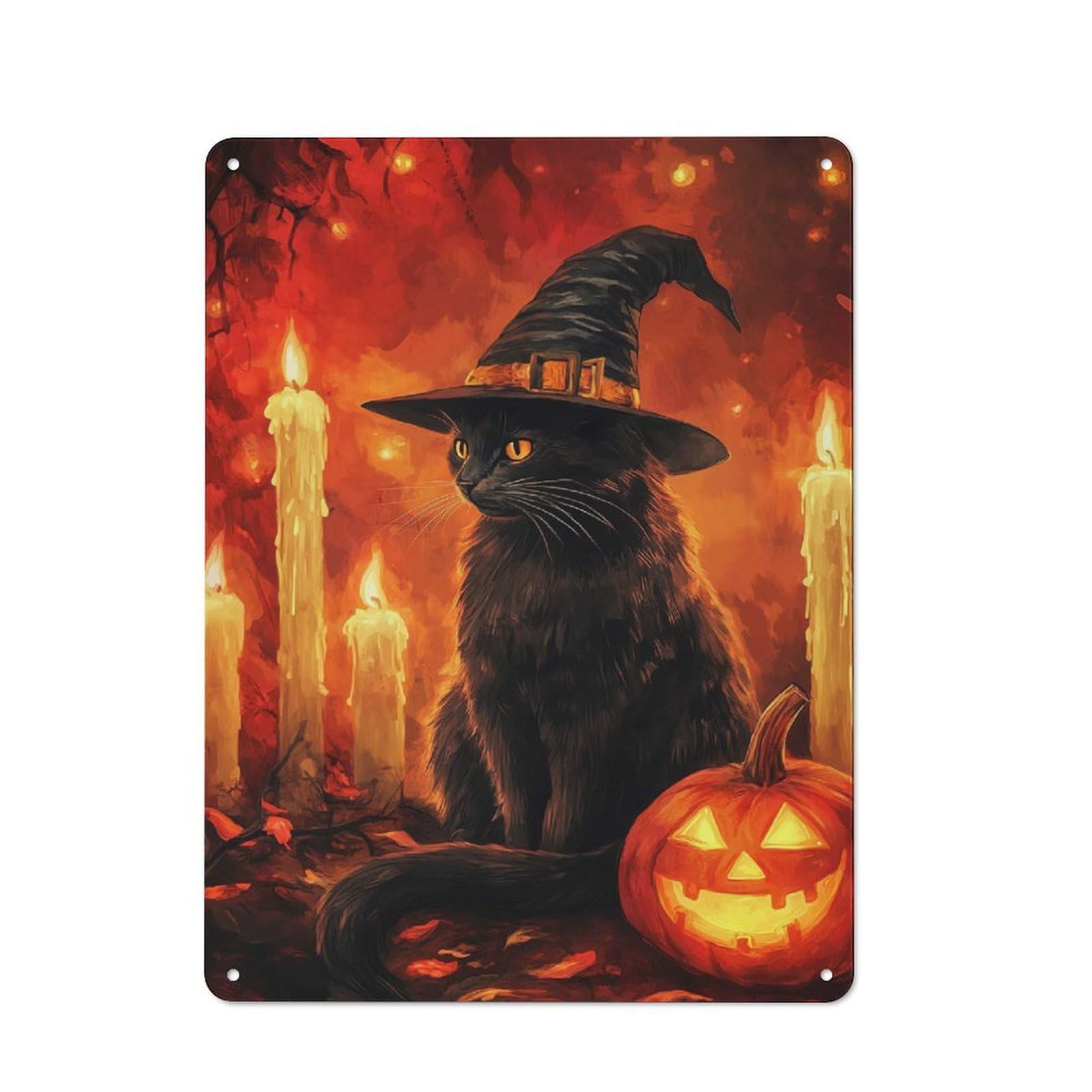 Junmoney Black Cat Witch Halloween Rustic Metal Wall Decor 40X30cm, Country Metal Sign For Kitchen, Cottage, Porch Or Garden Room