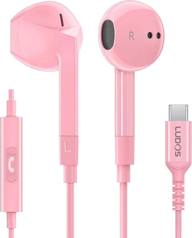 LUDOS FEROX USB C Headphones for iPhone 17 16 15 Pro Max Plus Air iPad Pro, 5 Years Warranty, USB-C Earbuds for Samsung Galaxy S24 S23 Ultra S22 S21 FE S20 Z Flip 3 Fold 4 A53, USB Type C Earphones