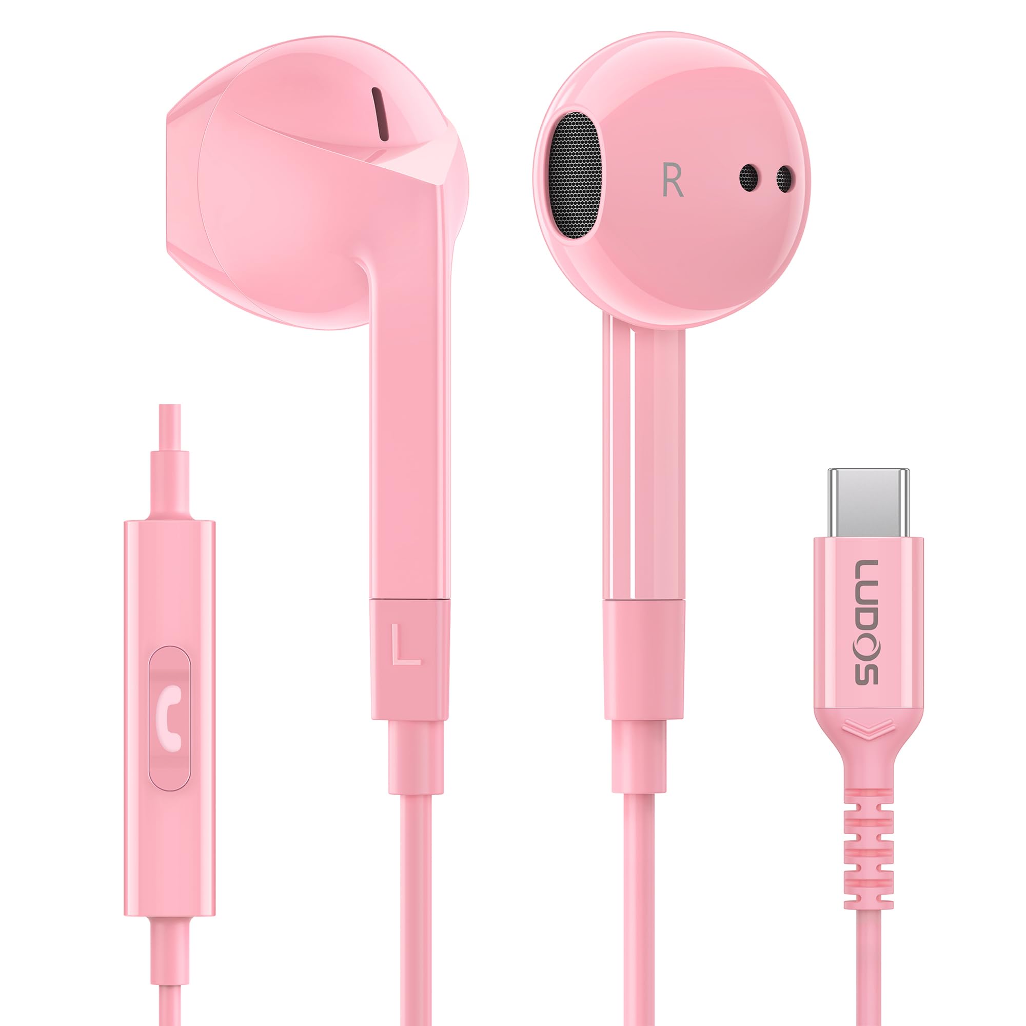 LUDOS FEROX USB C Headphones for iPhone 17 16 15 Pro Max Plus Air iPad Pro, 5 Years Warranty, USB-C Earbuds for Samsung Galaxy S24 S23 Ultra S22 S21