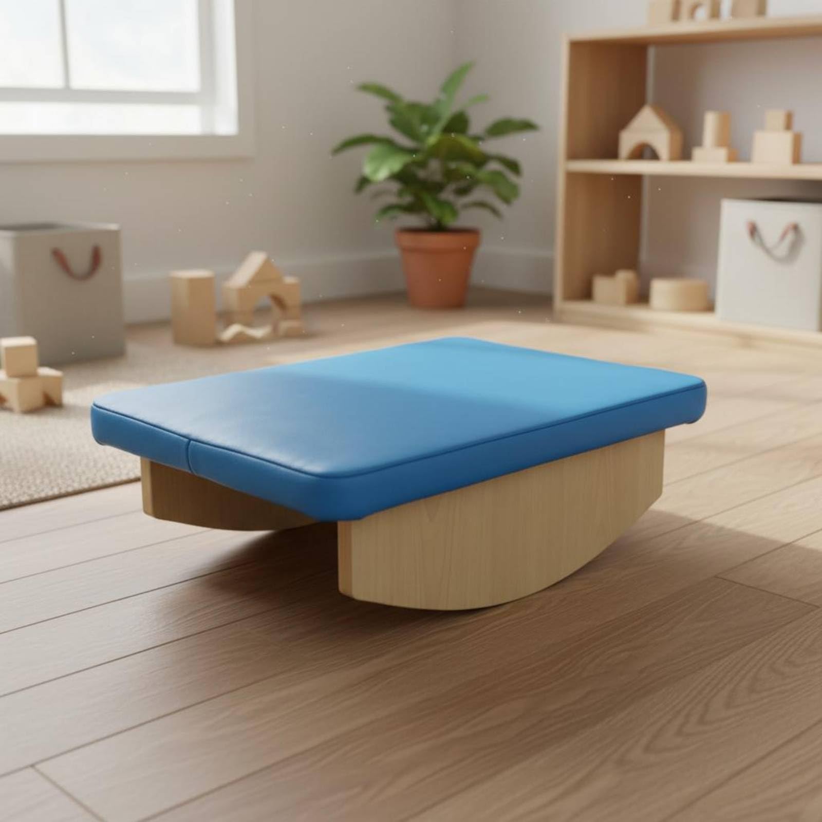Children Balance Holz Schaukelbrett Balancebrett Trainingsboard Gleichgewichtsboard mit Gepolsterter Oberfläche Und Stabiler Kurvenform aus