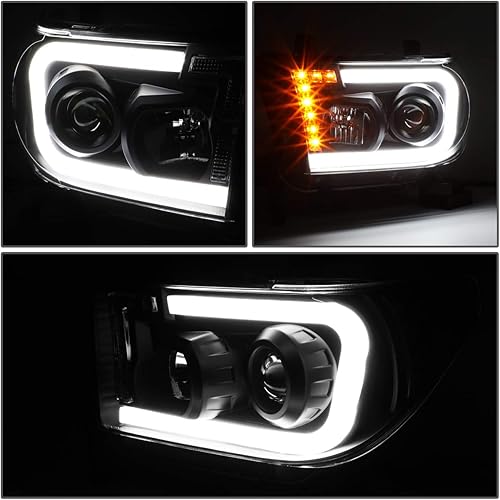 Miniatura 3 de DNA MOTORING HL-LB-TT07-BK-AM - Juego de tubos LED DRL + proyector de señal de giro compatible con Toyota Sequoia 08-17  Tundra 07-13, negroámbar