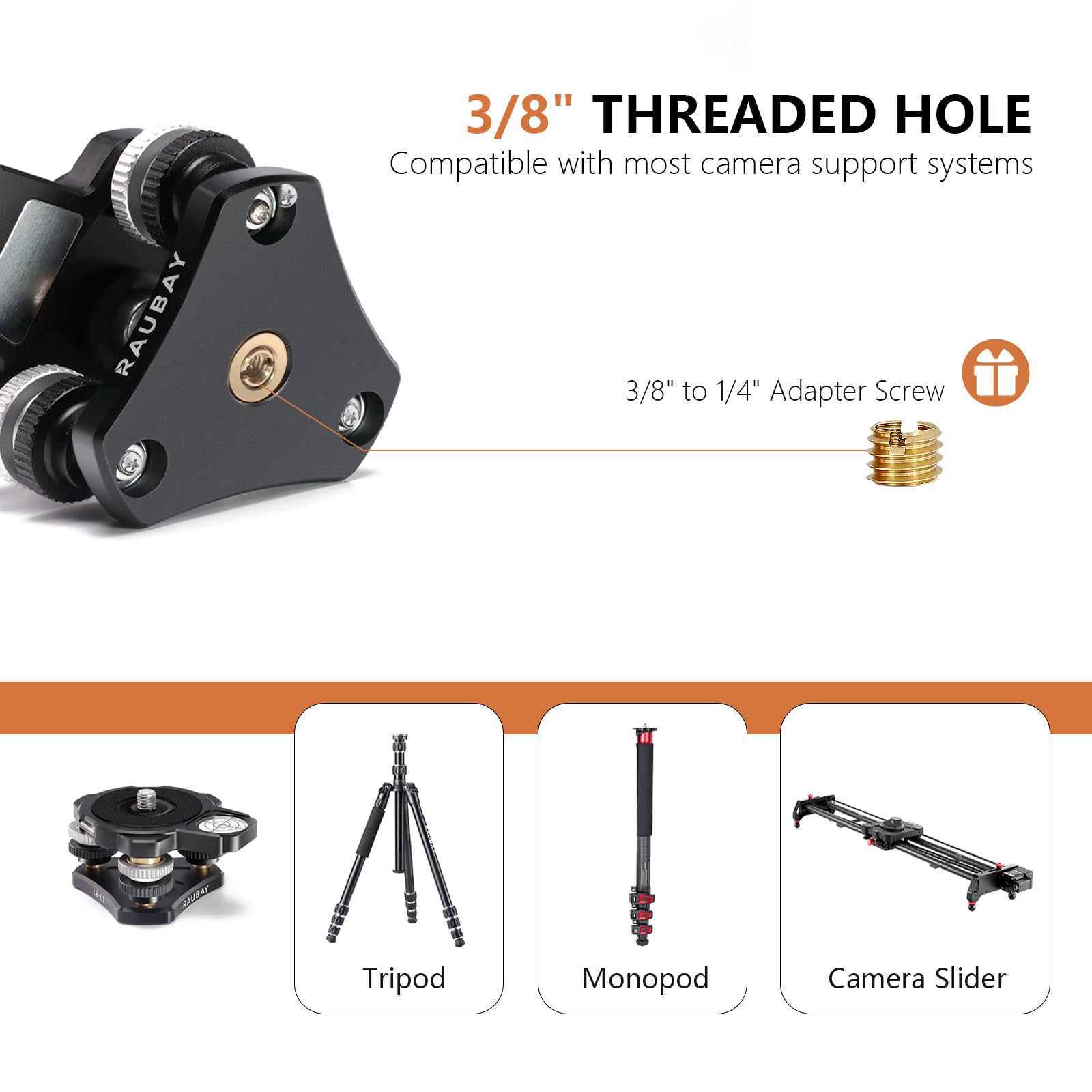 RAUBAY Base de nivelación de trípode: Nivel de Burbuja magnética Desmontable, Rango de inclinación de ±6°, nivelador de Montaje de Aluminio CNC de 3/8 Pulgadas para cámaras DSLR, Cabezales de Video y