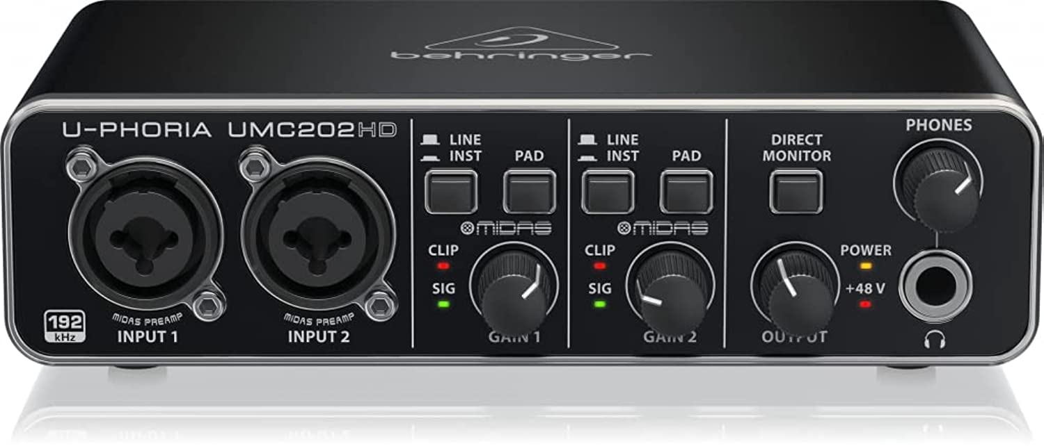 Behringer U-PHORIA UMC204HD, scheda audio/interfaccia MIDI 2x4 USB, 24-Bit/192 kHz & Stagg Cavo di Alta Qualita XLRf a XLRm Plug Microphone, 6 m, Nero