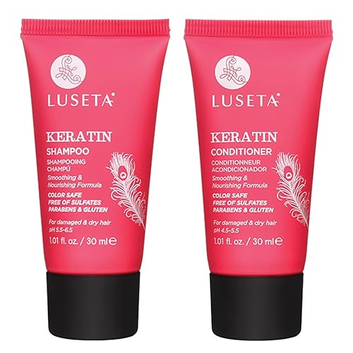 Luseta - Champú y acondicionador de queratina suaviza e hidrata el cabello seco dañado, ideal para cabello teñido sin sulfatos y sin gluten, 1.01