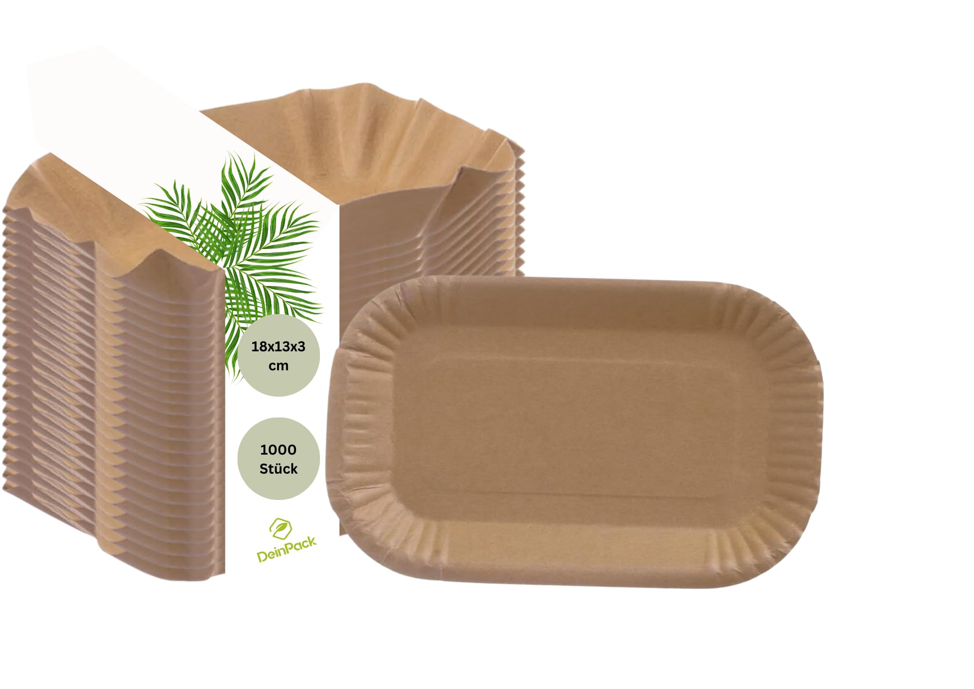 Lot de 1000 bols en carton rectangulaires 18 x 13 x 3 cm I Assiettes à collation marron en carton recyclé pour frites saucisse au curry I Recyclables et respectueux de l'environnement I Bols
