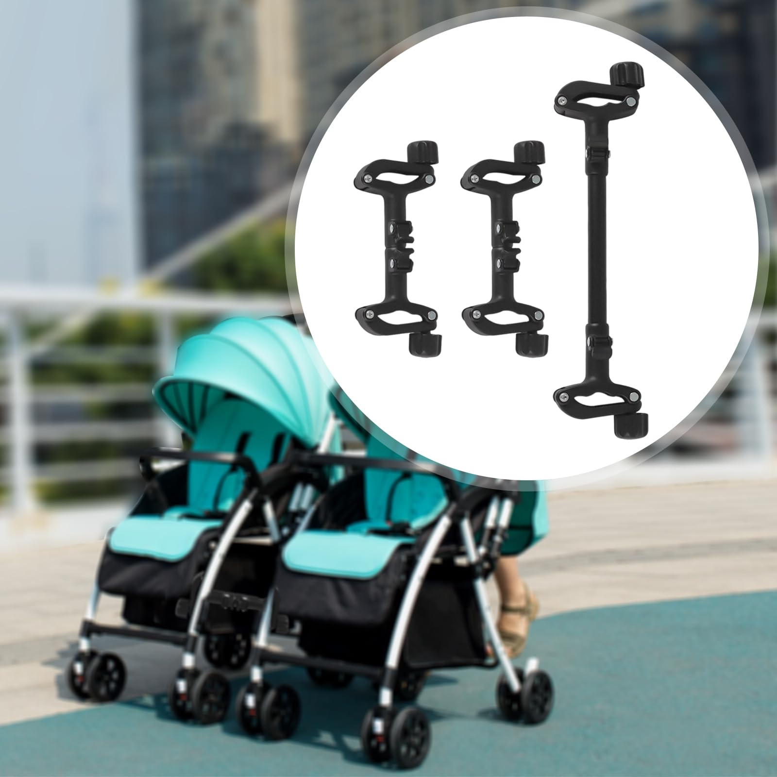 Doppeltes Kinderwagen-Adaptersystem längenverstellbar schwarz für Zwillinge