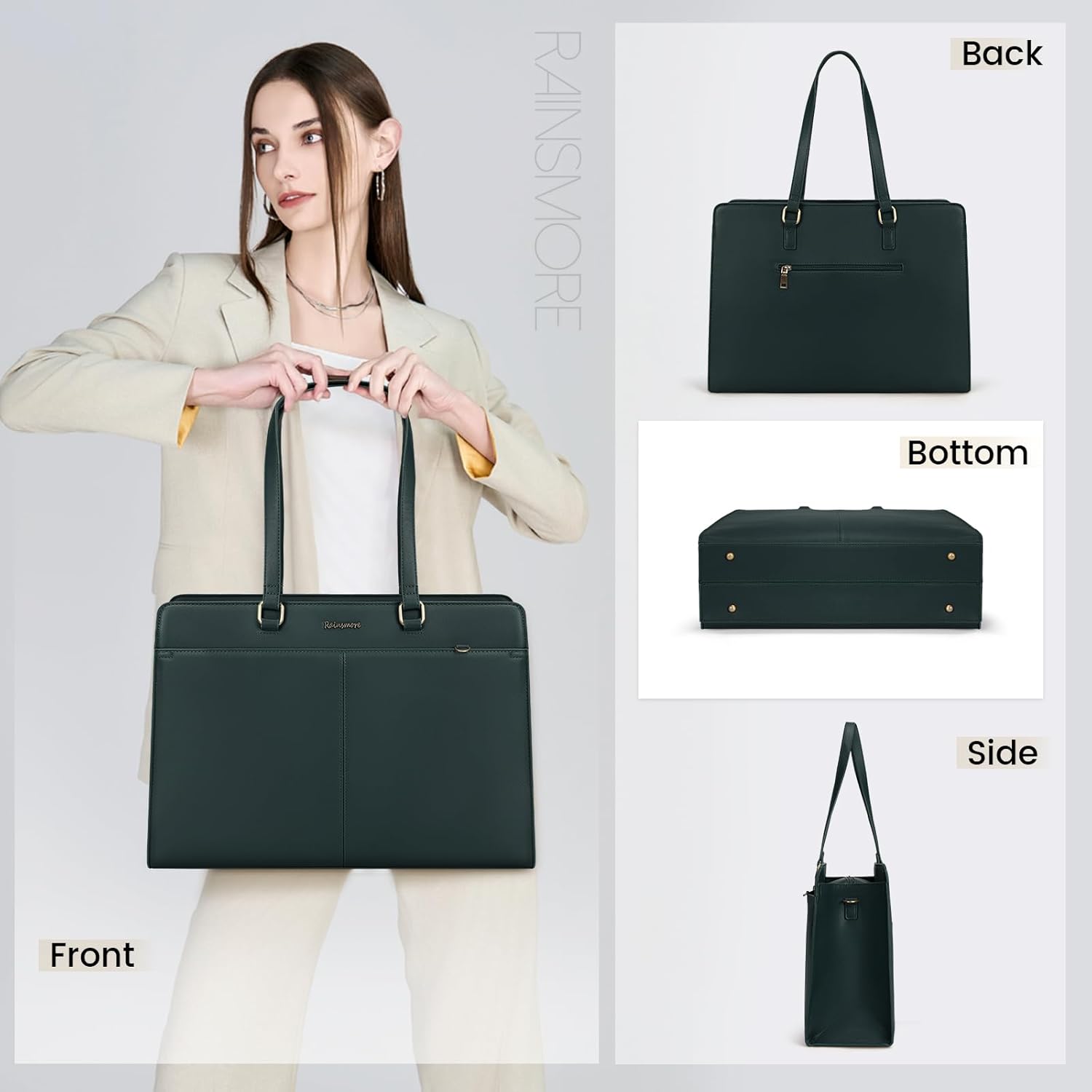 RAINSMORE Laptop Bag for Women 15.6 Inch Work Tote Bags Waterproof Leather Laptop Computer Tote Professional Briefcase