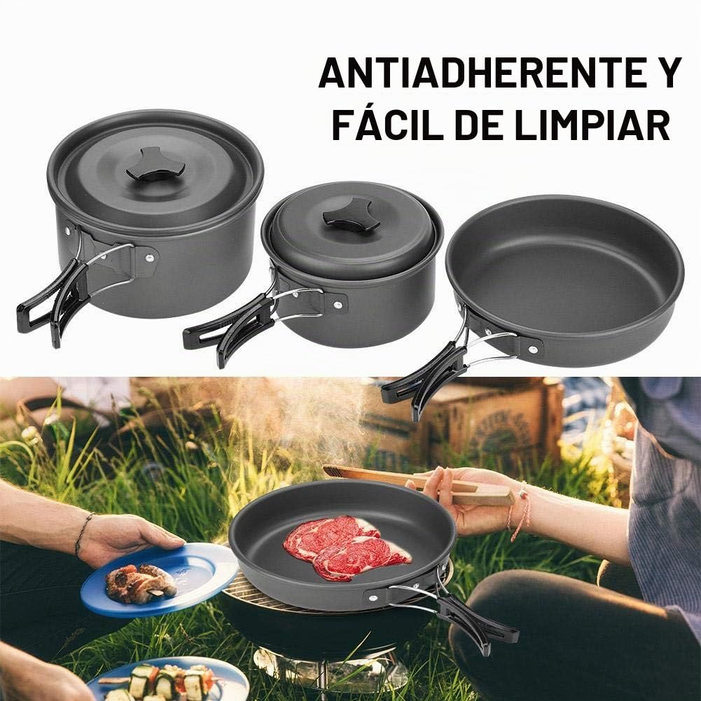 Juego de Cocina para Acampar, Juego de Cocina de Barbacoa para Picnic al Aire Juego de Utensilios de Cocina para 2-3 Personas