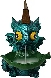 Incensário Cascata e Vareta Dragão Baby Verde Perolado Fumaça Invertida Decoração Casa Escritório Meditação Relaxamento