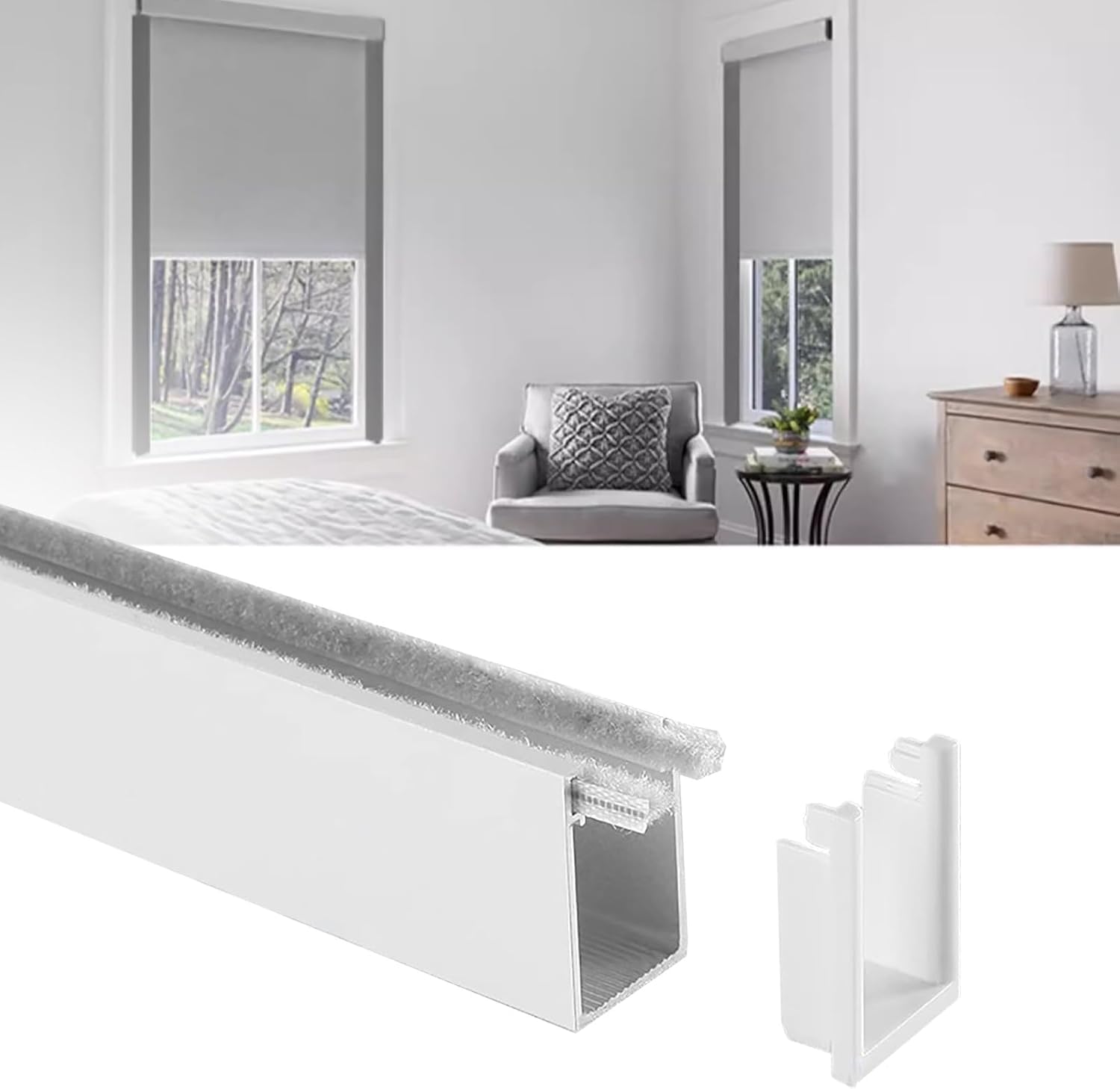 JvFbjLF Blackout Strips For U-shaped Track Bedroom Curtains/roller Blinds(White 2 Pcs,60cm(23.6in))