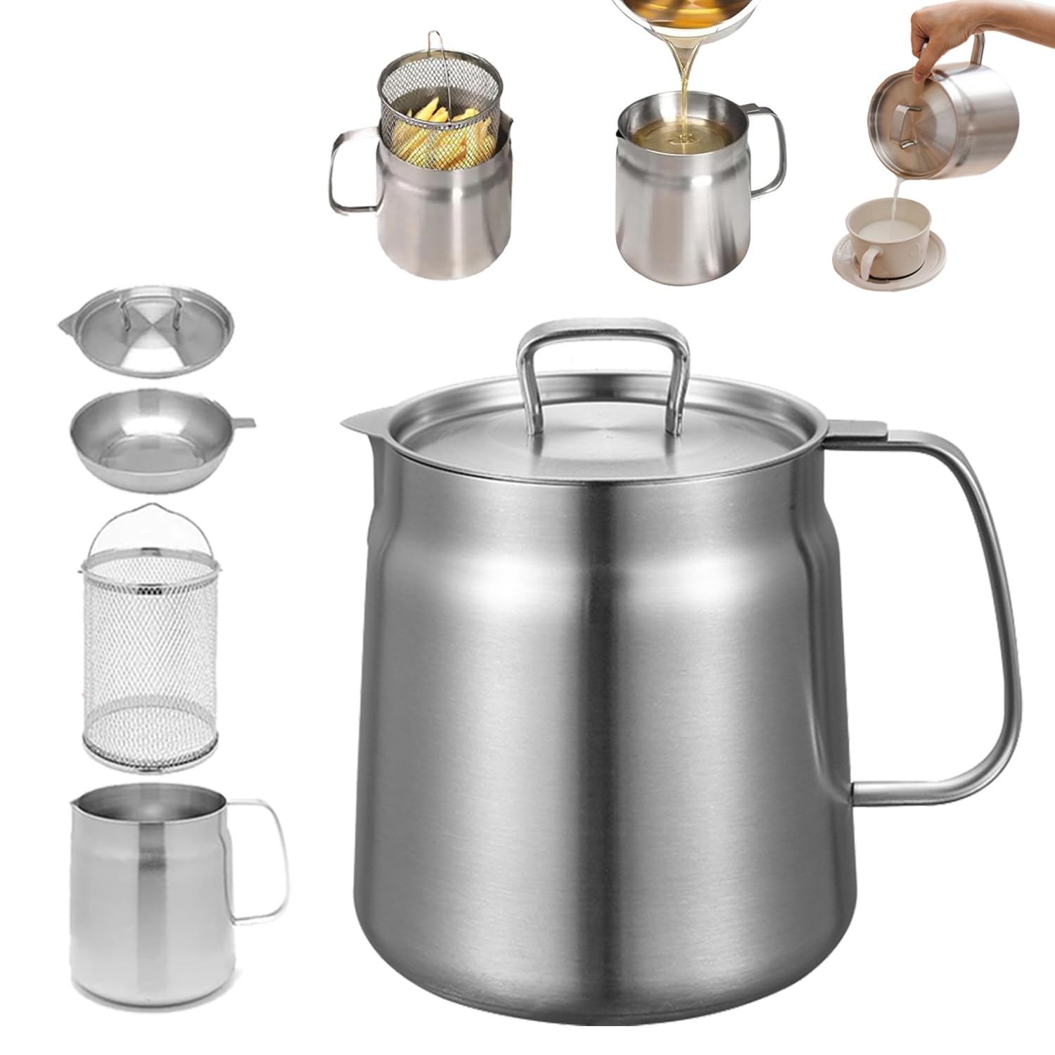 Olla de filtro de aceite de acero inoxidable 304 duradero con cesta multiusos de cocina