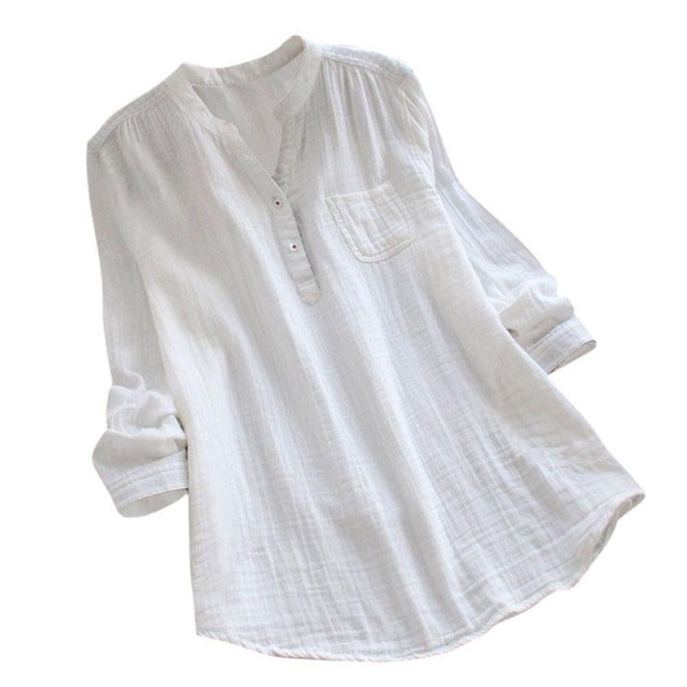 Women's Unique Stand Collar Long Sleeve Casual Loose Tunic Tops T Shirt Blouse UK-20/CN-XL White