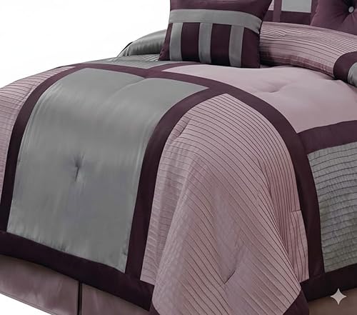 Miniatura 3 de SheetsnThings El juego de edredón Morgan Lilac de lujo de 12 piezas tamaño King incluye un edredón, fundas de almohada estándar, fundas europeas,