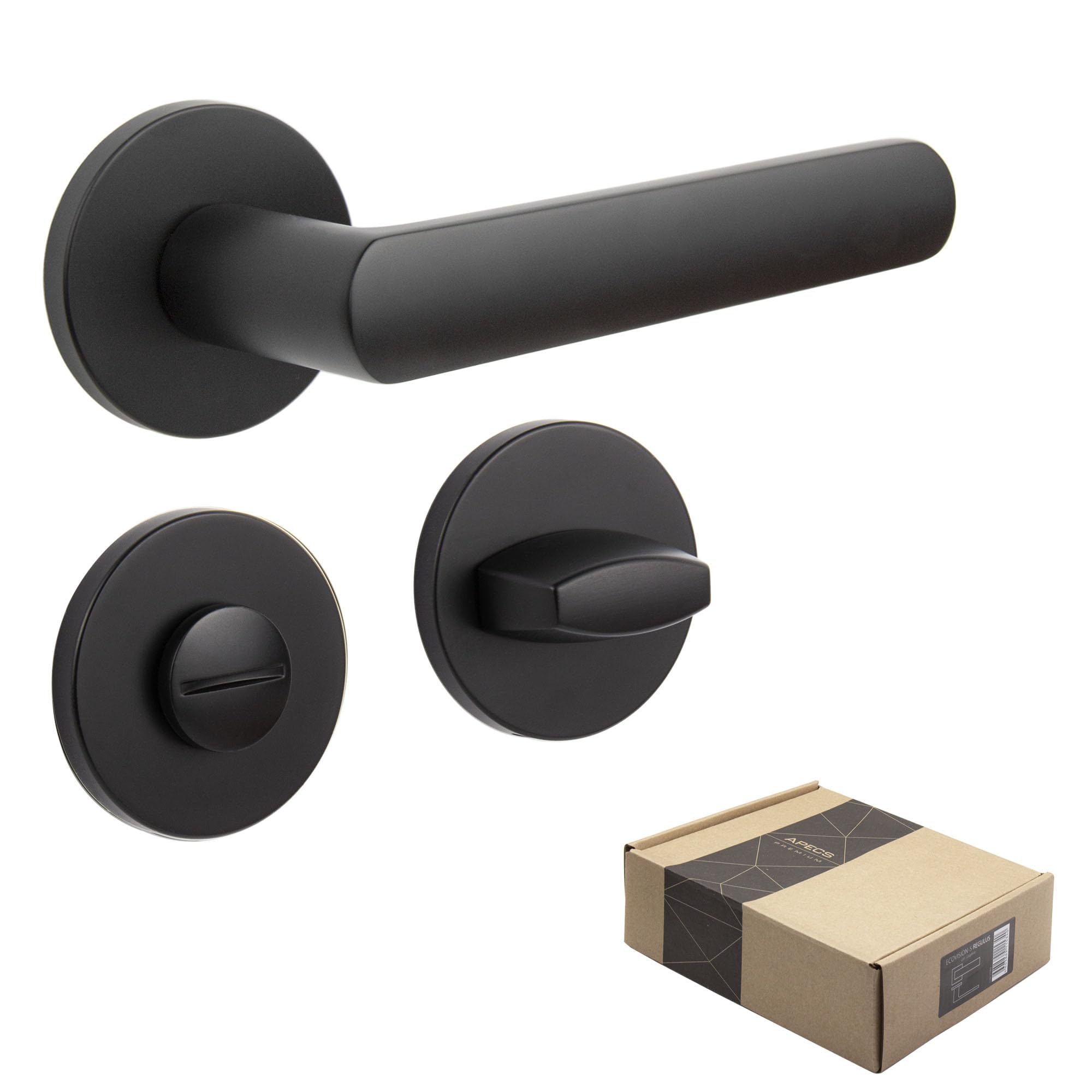 APECS Maniglie per interni Maniglia per porta interna Nero Opaco Maniglia moderna per porta anteriore e interna con rosette rotonde Set di maniglie con materiale di montaggio Accessori per porta