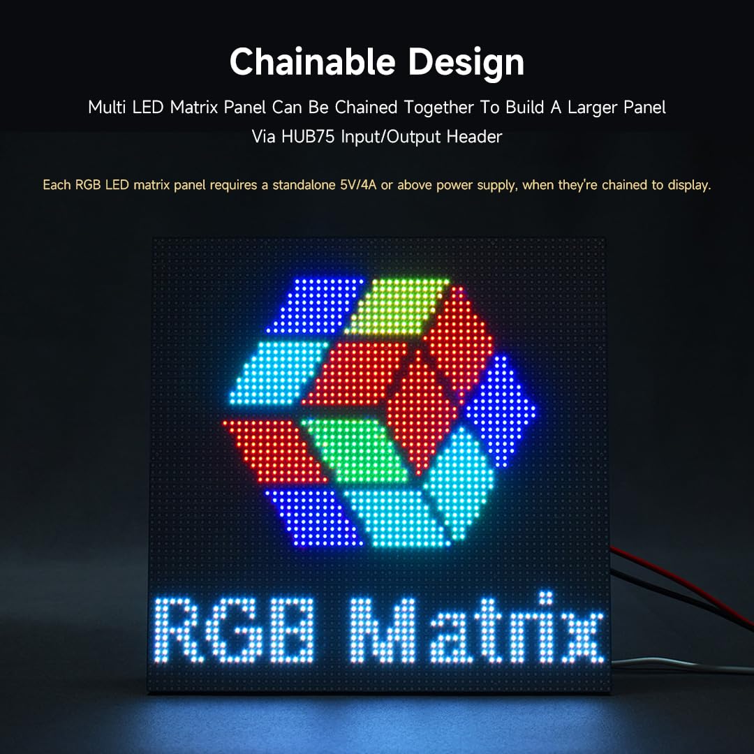 Waveshare RGB Full-Color LED Matrix Panel, 5mm Pitch, 64×32 Pixels, Adjustable Brightness