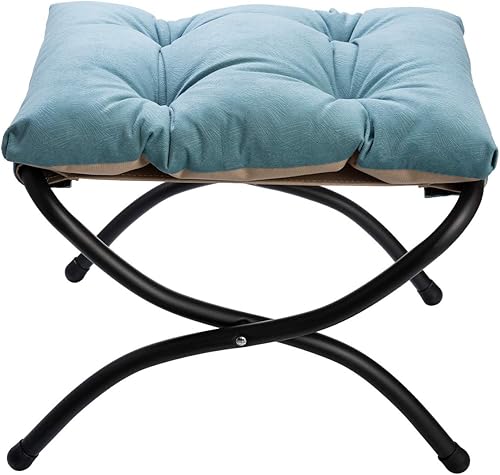 Miniatura 9 de HollyHOME Taburete reposapiés tapizado plegable, otomana pequeña con cojín de algodón grueso, taburete acolchado para silla perezosa, taburete de