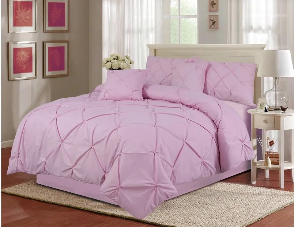 Northern Luxe Pintuck Duvet Cover with Pillowcases – Pinch Pleated Soft Bedding Set, Quilt Cover for Ultimate Comfort Top Notch Quality (Pink, Single - Duvet Cover Only)