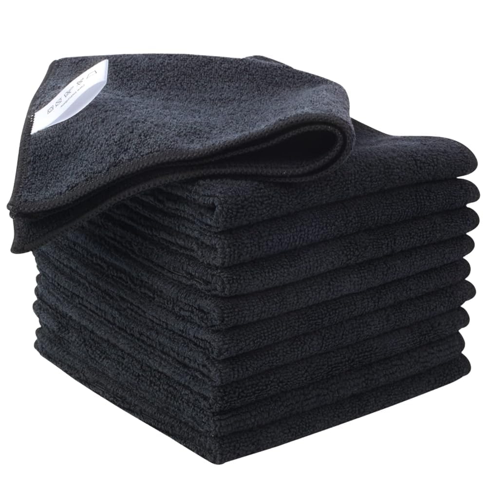 KinHwa panni per la pulizia in microfibra, 10 confezioni di stracci da cucina spessi, super assorbenti e morbidi Panni per la pulizia multiuso, 30cm x 30cm nero
