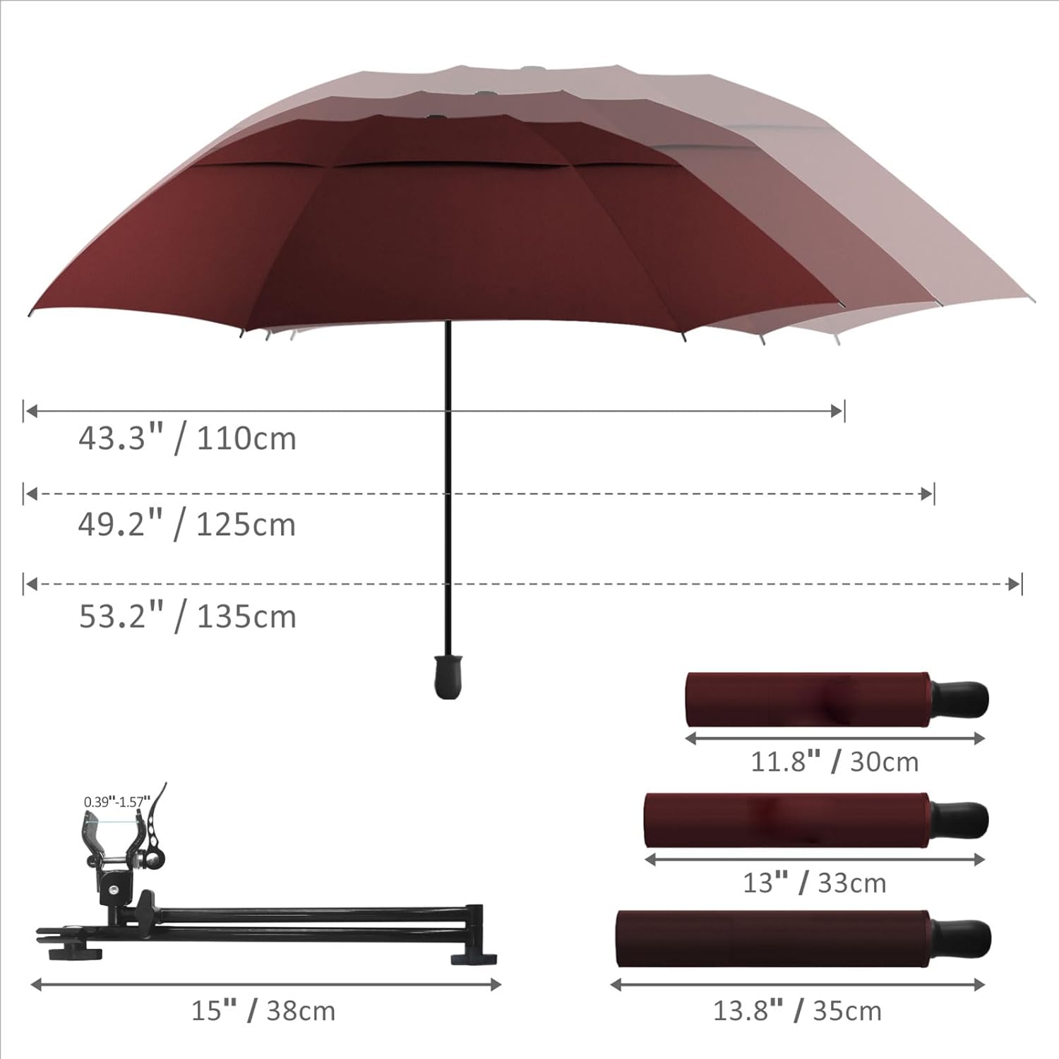 Patio Umbrellas UPF 50+ 360 ° Adjustable Shade Umbrella,Beach Umbrella with Universal Clamp,Beach Clamp on Umbrella,suitable for Patio,beach chairs,golf carts, wheelchairs,carts,bleachers,camping and fishing