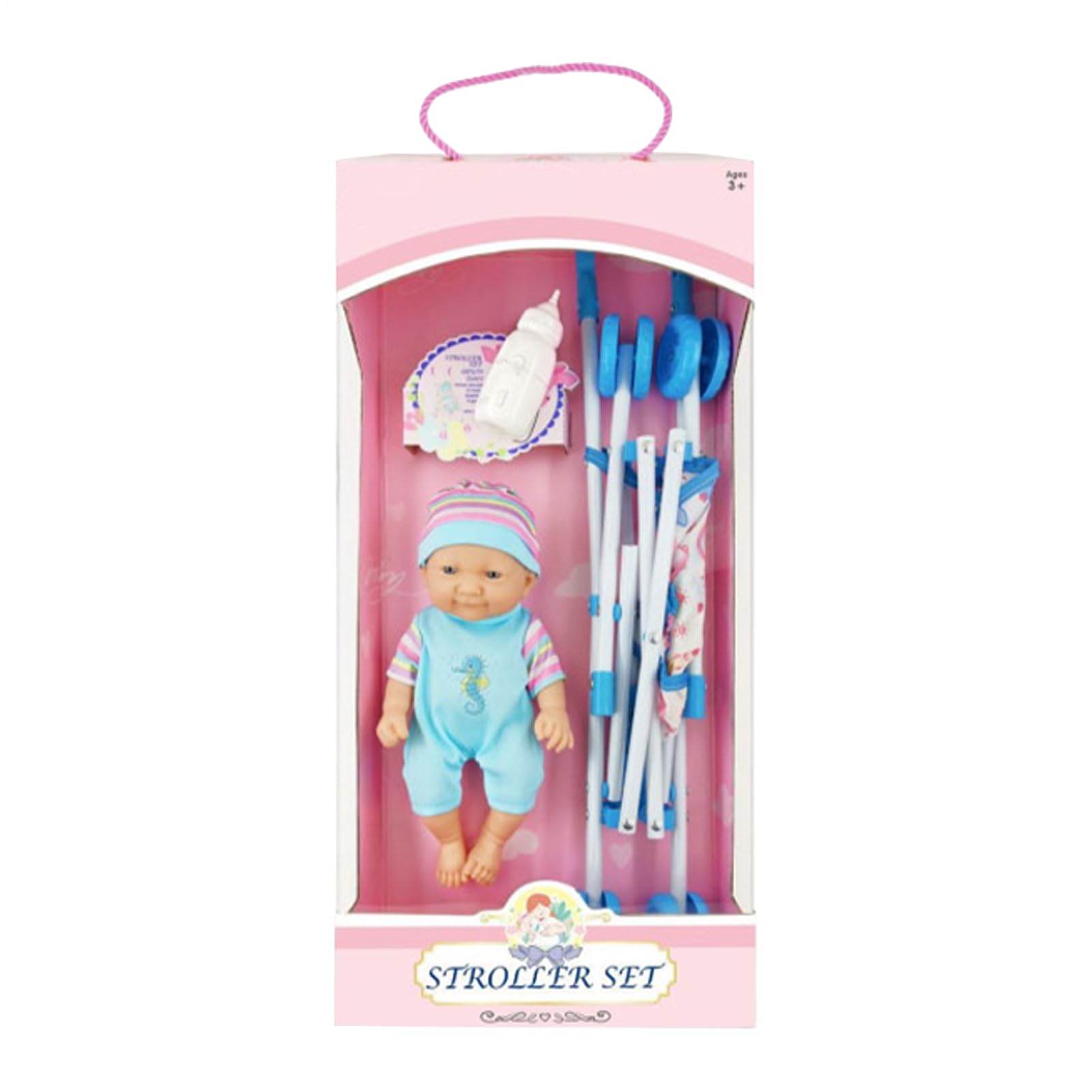 Modello leggero per passeggino per bambole - per carrozzina giocattolo | Passeggino pieghevole - Set di giocattoli per con capezzoli per bottiglia di per simulazione di neonato
