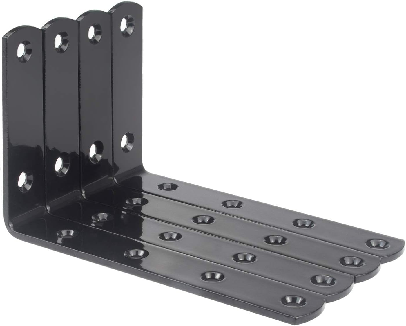 16 PCS 90 Degree Angle L Shaped Shelf Bracket, Corner Brace Joint Bracket Fastener, 5 x 3Inch Floating Shelves Bracket Support Wall Hanging with 96 PCS Screws and 32 PCS Anchors, Black