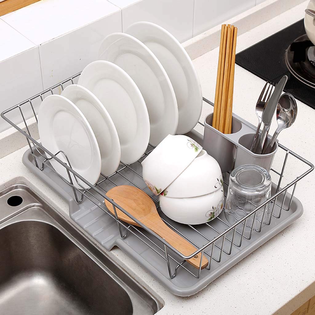 Abtropfgestell aus Edelstahl 304 Edelstahl Abtropfgestell Rack Küche Lagerregal Ablauf Wäscheständer Besteckschränke Grau 48 cm × 30 cm × 11 cm