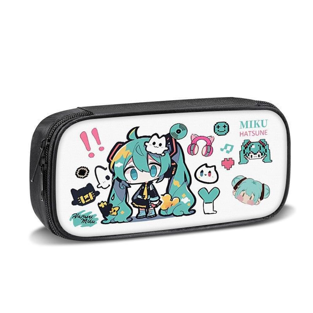 Zhongkaihua Miku Anime-Themed Canvas Pencil Case, Black Large Capacity Fashion Stationery Bag, Back to School Gift for Boys and Girls