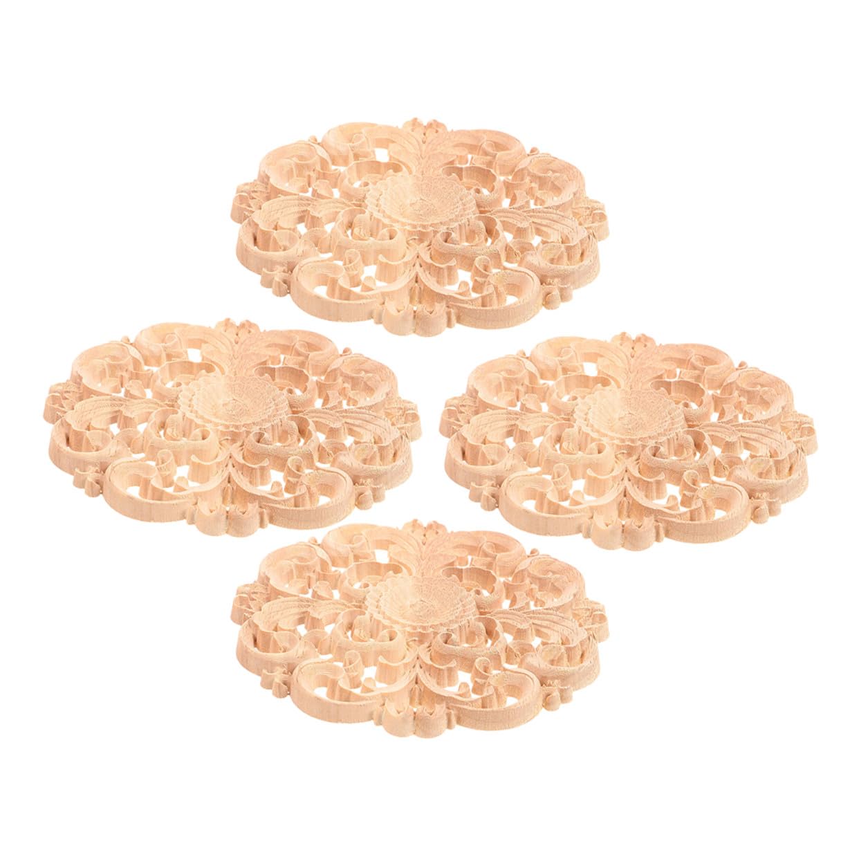 Apliques de madera tallada redondos con relieves de artesanía natural