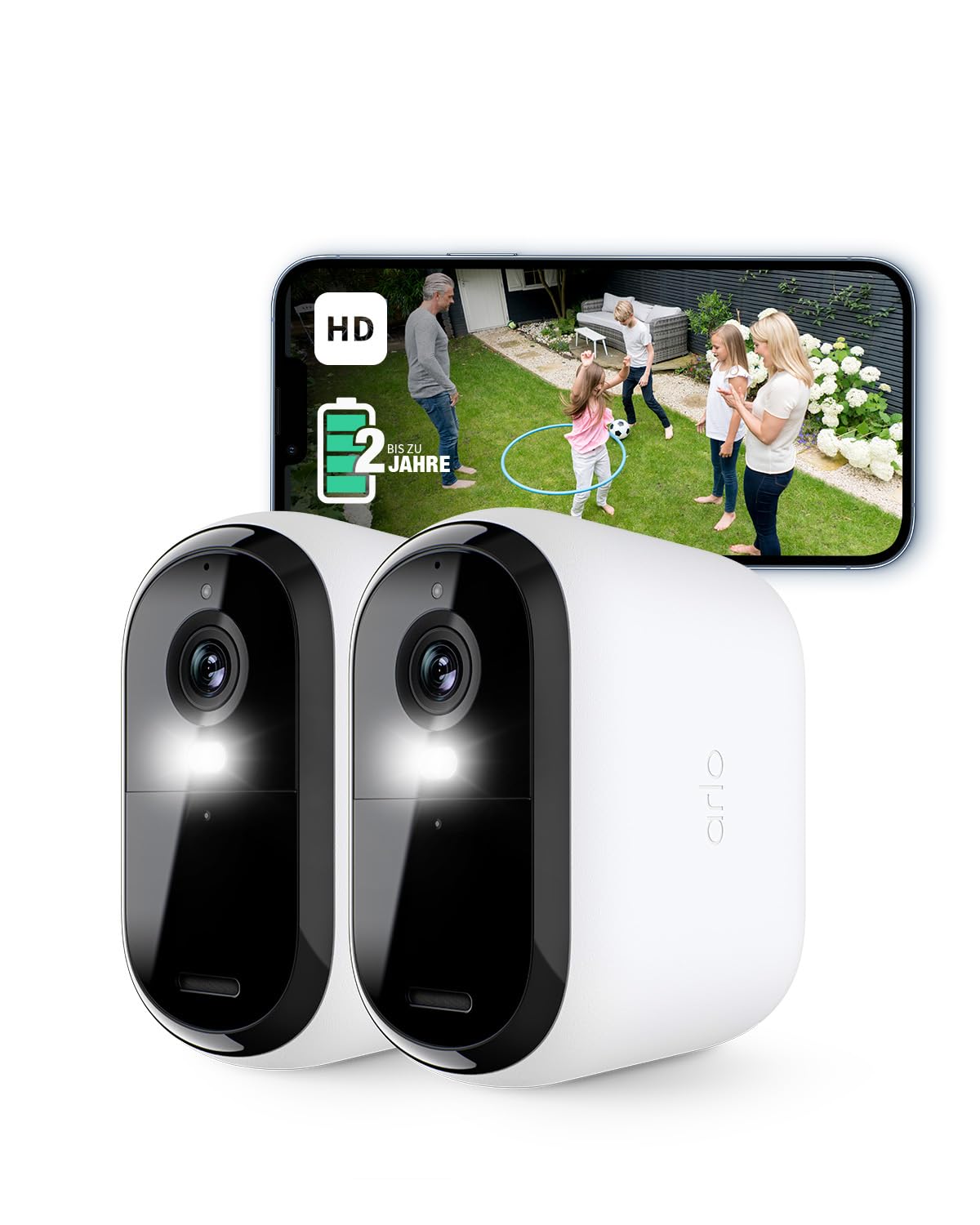 Arlo Essential 2 HD XL Batterie-Überwachungskamera – 2er-Set, Außen, kabellos, Weiß