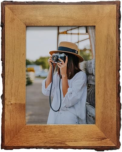 Eosglac Marco de fotos de borde vivo de 5 x 7, marcos de fotos de madera rústica, decoración de granja para mesa o exhibición de pared, color marrón