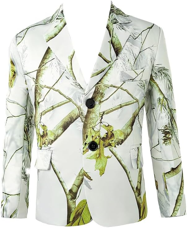 Boys White Camo 2 Button Blazer Flap Pockets Formal Casual Party Suit Jacket Daily Wear for Boys