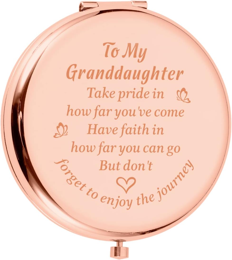 Granddaughter Graduation Gifts for Her Rose Gold Compact Mirror Granddaughter Birthday Valentines for High School College Graduating Granddaughter Back to School Coming-of-Age Charms