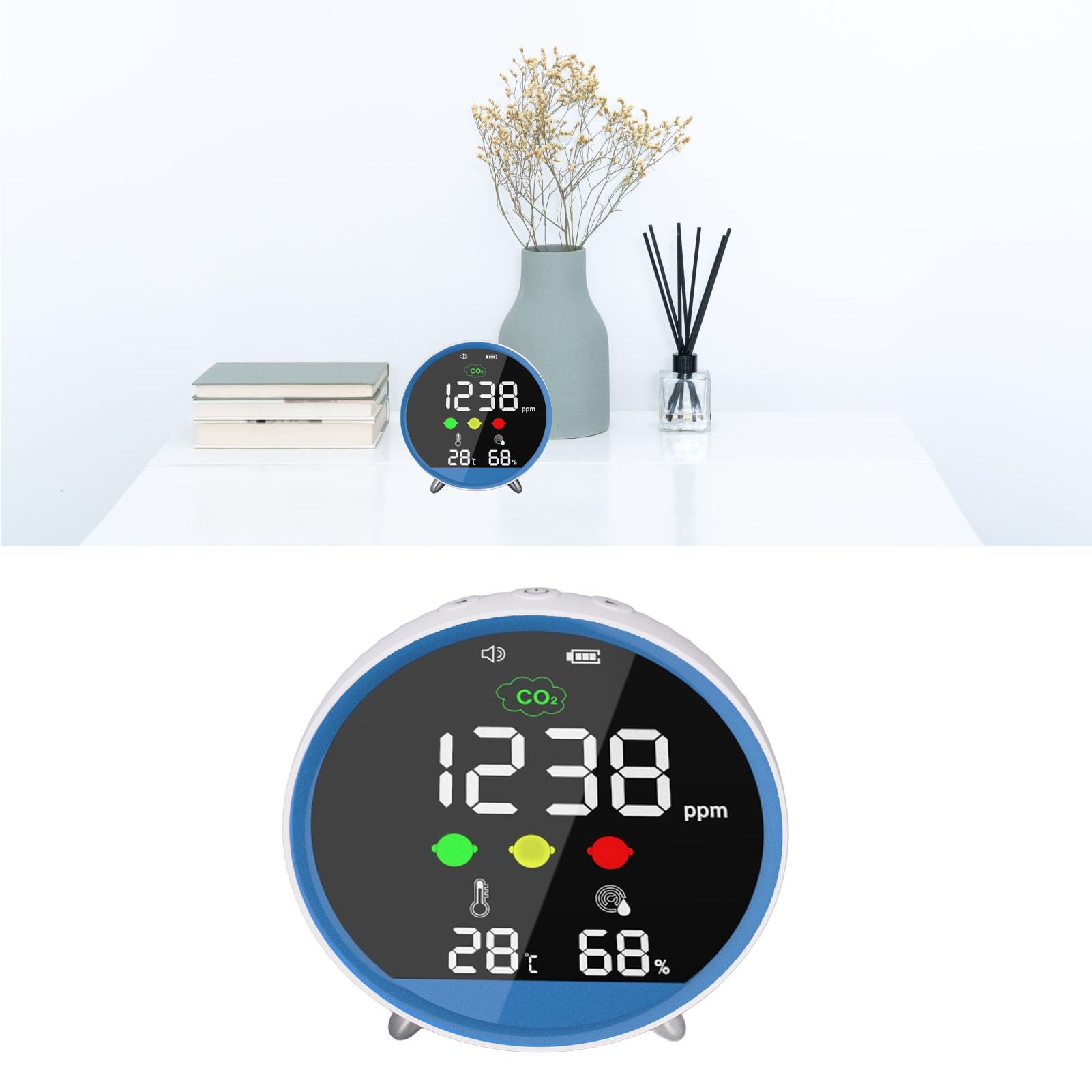 Detector de CO2, Probador de CO2 para Interiores de Alta Precisión, Pantalla de Temperatura y Humedad, Muestreo de 1,5 S, Portátil para el Hogar, Oficina, Aula, Viajes Al Aire