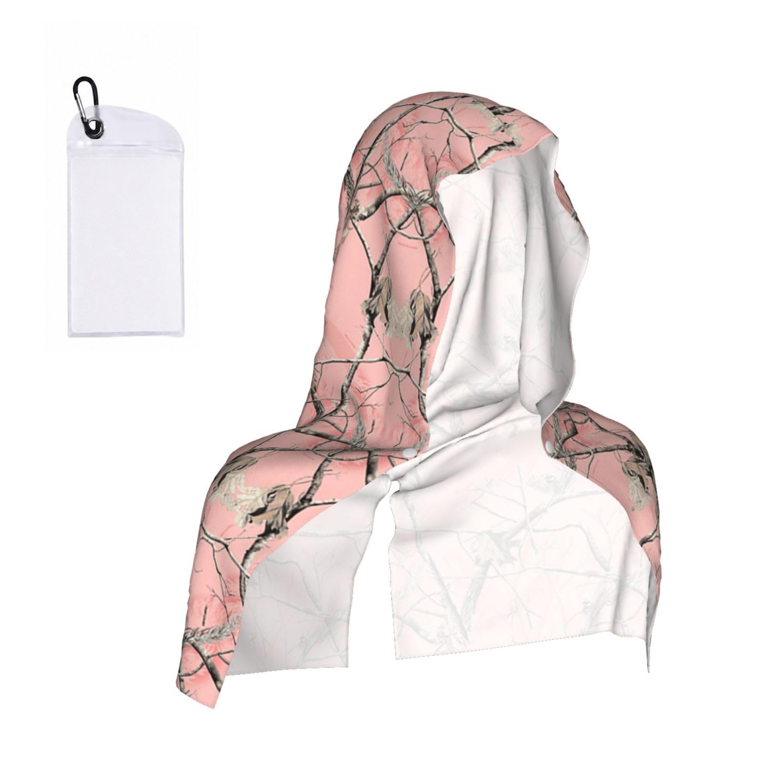 EZDLOWVBA Pink Leaves Camo Print 2 Pack Cooling Hoodie Towels,Sports Headscarf, Neck Wrap Scarf,Breathable Cooling Towel For Neck And Face, Travel, Swimming, Training