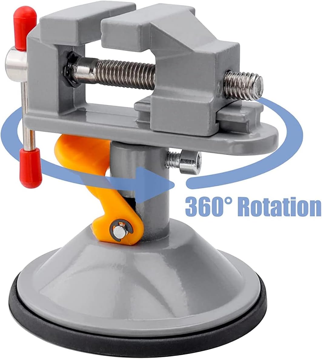 Mini Drill Press Vice with Suction Cup, Adjustable Carving Vise 360 Degrees Rotation Walnut Clamp Rotatable Table Bench Vice Clip On Tool for Jewelry Nuclear DIY Craft Sculpture - Grey