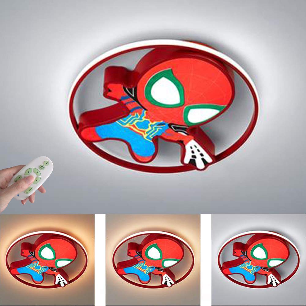 LED Ring Metal Children's Room lamp, Ultra Thin Dimmable with Remote Control Ceiling Light, Superhero Cartoon Spider Ceiling Lighting, Boy Bedroom, Ceiling Lampe Wall lamp, D45cm, 30W 2100Lumen,Red
