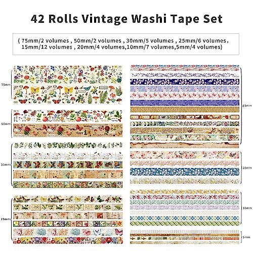 Cinta washi vintage de 42 piezas para decorar álbumes sin dañar el papel 2