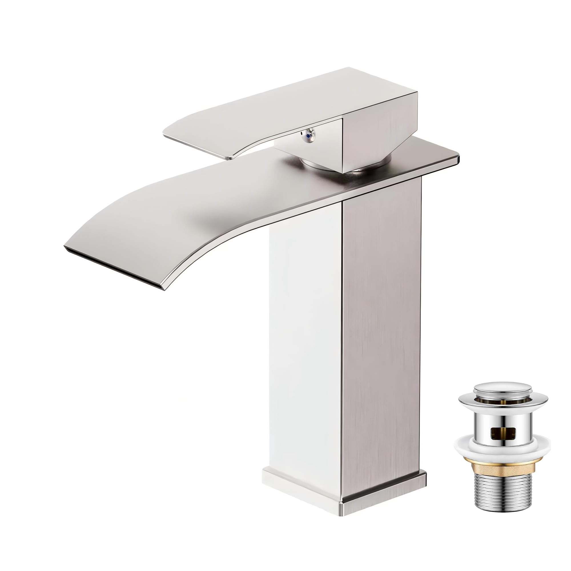 Asinse Toilet Tap with Sink Plug, Basin Taps Mixer Waterfall Bathroom Sink Tap Mixers, Stainless Steel Bath Faucet with Pop Up Sink Waste