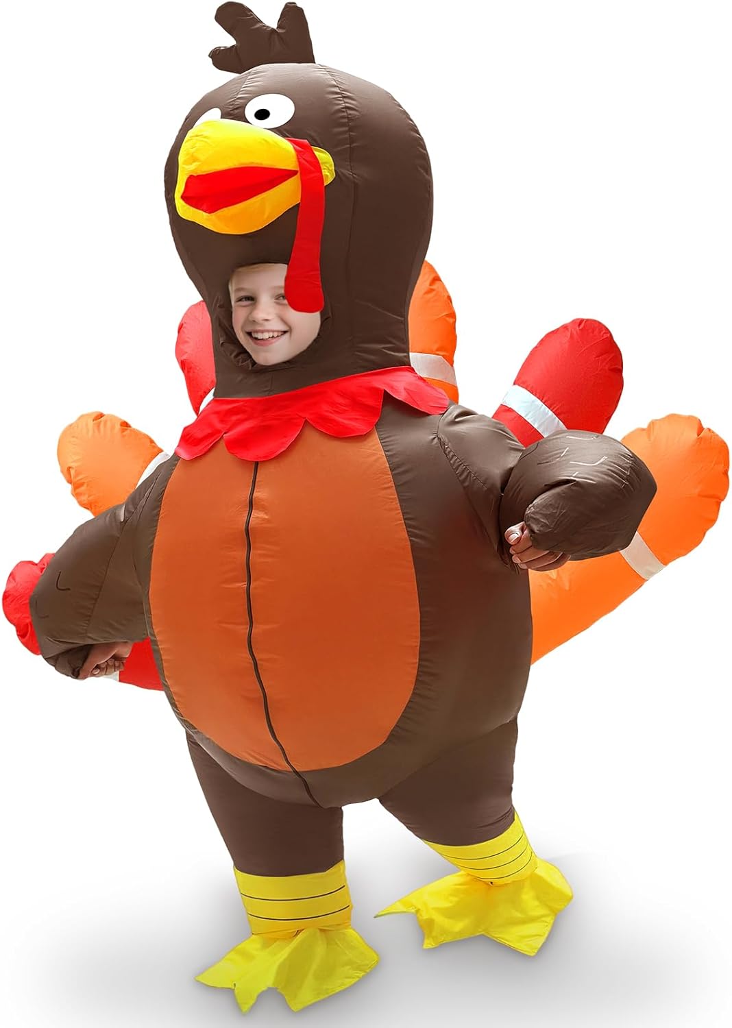 Camlinbo Thanksgiving Inflatable Costume, Funny Inflatable Turkey Costume for Kids Blow Up Full Body Turkey Outfit Opening Face Animals Costumes Suits For Boys Girls Teens Cosplay Thanksgiving Party - Image 7