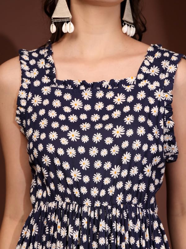 Image of Dress for Women | New Rayon Floral Printed Flared Maxi Dress for Women & Girl's