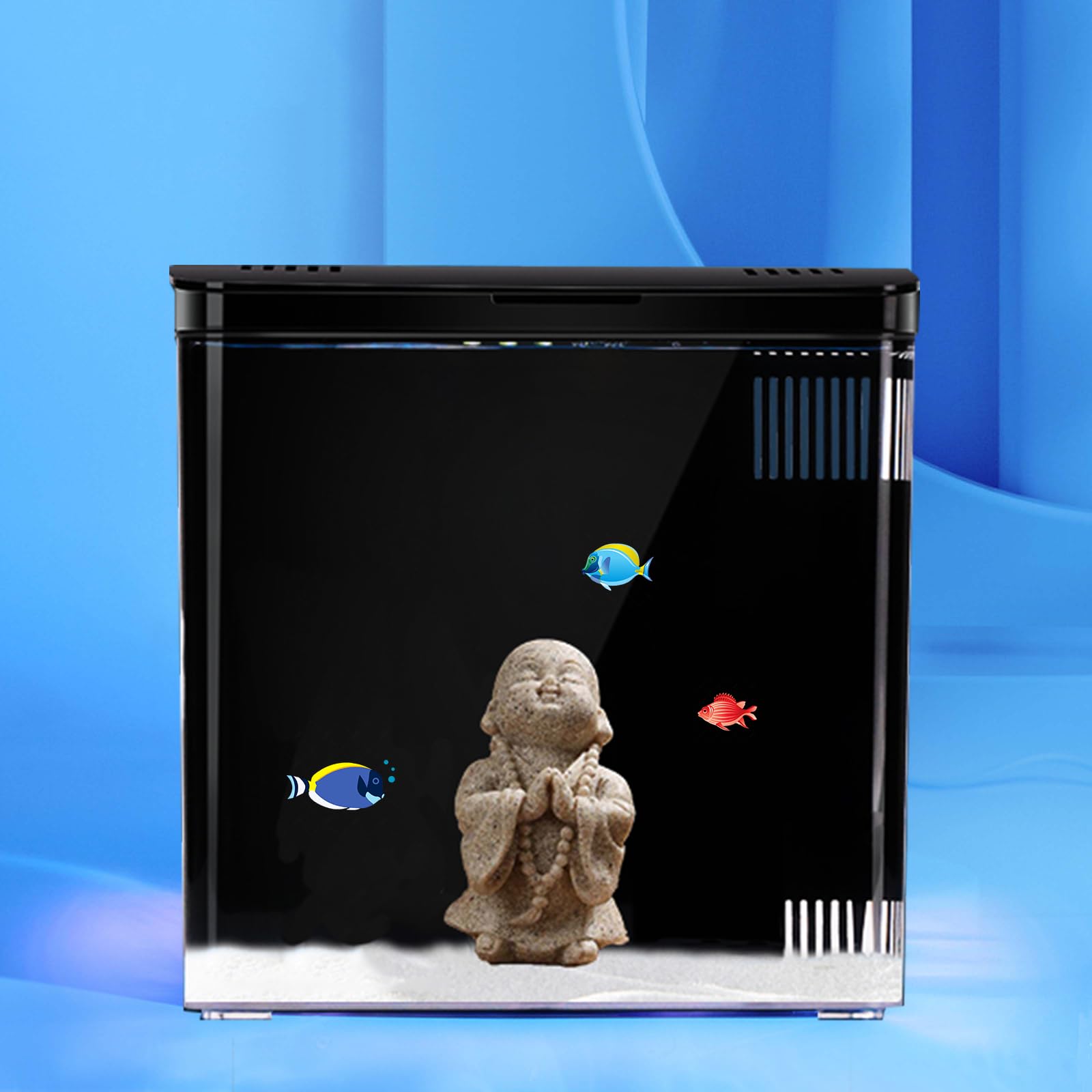 Carefree Fish 1.2Gallon Black Tiny Fish Tank Office USB Piccolo acquario Betta luce LED con filtro (include sabbia e piccolo Buddha)