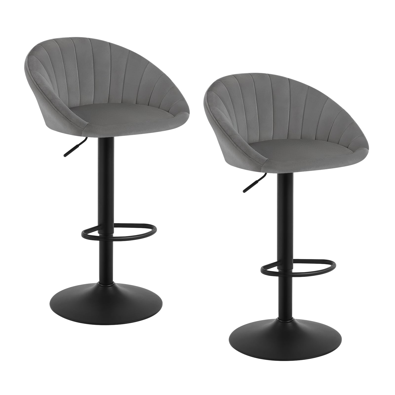 WOLTU Taburetes Bar Giratorios Juego de 2, Taburete Alto Cocina con Respaldo y Reposapiés, Terciopelo, Gris Oscuro