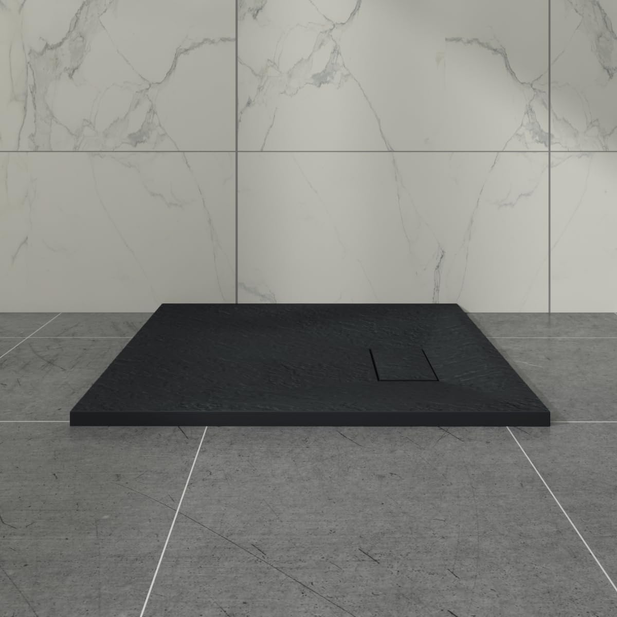 Aquariss Slate Effect 900 x 700mm Rectangular Wetroom Shower Tray Black
