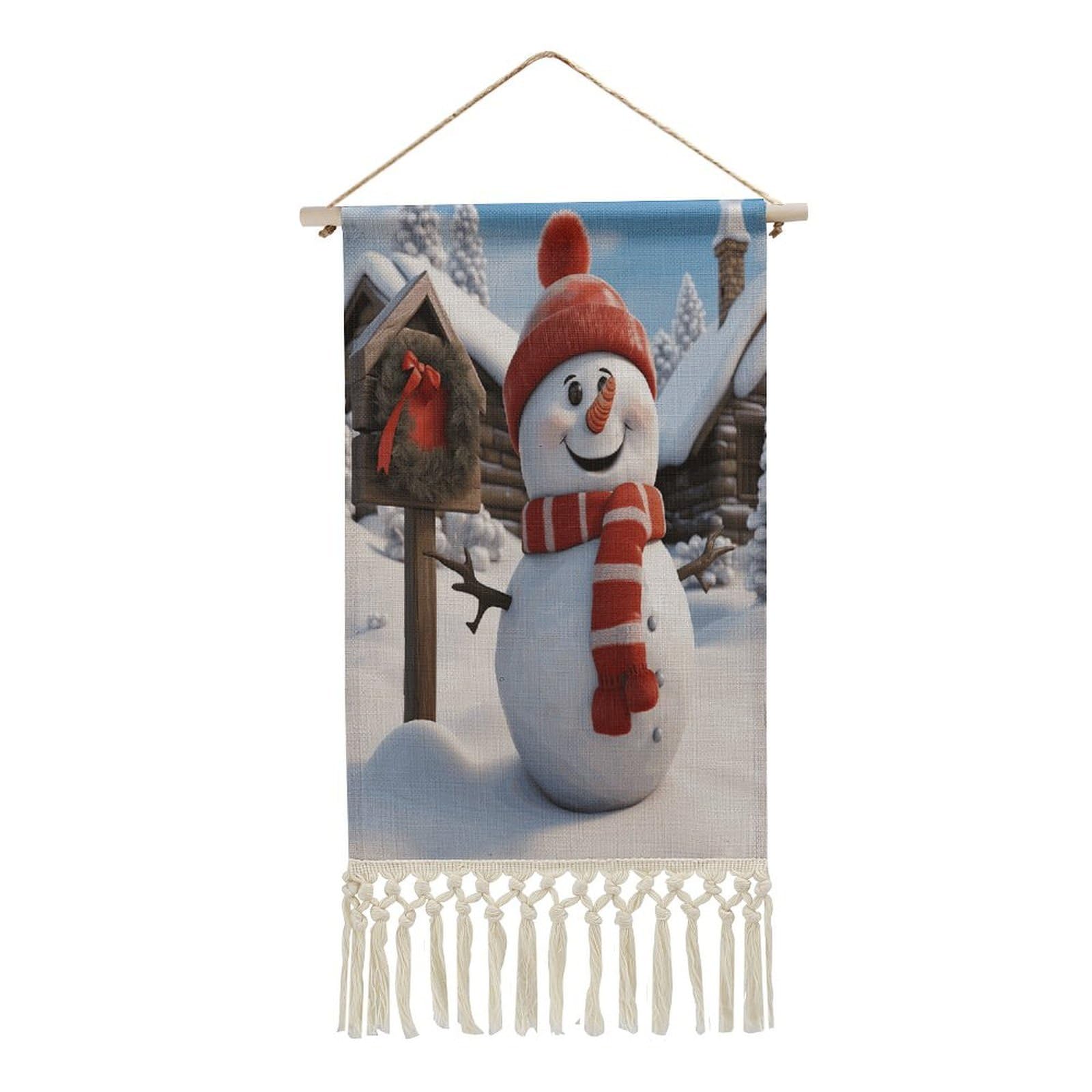 Adfgyerh Style Sign Snowman Tapestry With Tassels Cotton And Linen Hanging Posters, Wall Art For Travel Gift, Wall Tapestry For Office Home Decor Bedroom Living Room Decor