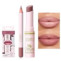 Vista 18 de Set de lápiz labial y delineador de labios USHAS 2 en 1, lápiz labial mate impermeable para mujer, duradero, con set de maquillaje