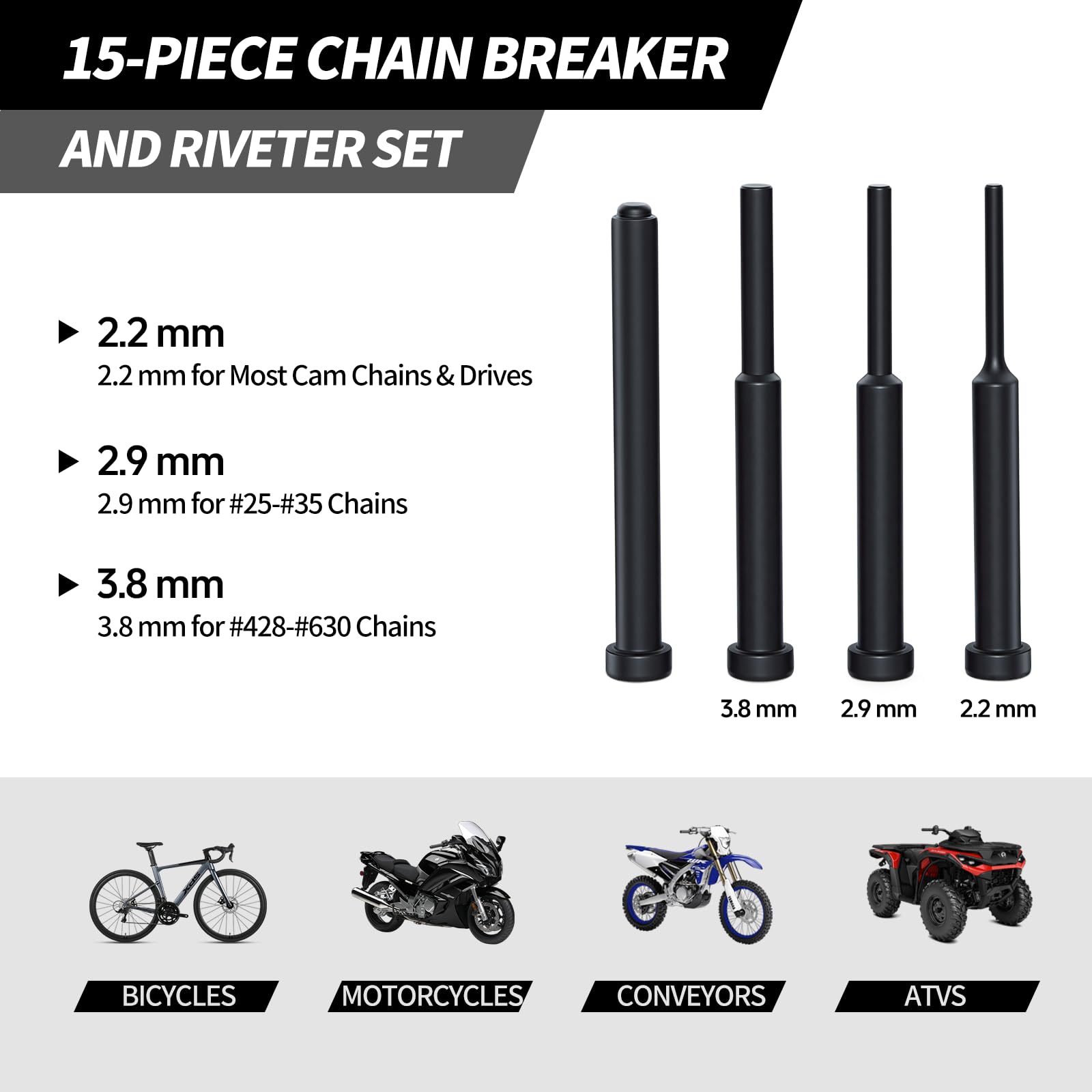 Thsakzo13 Piezas Kit de Kit Cadena Moto, Rompedor de Cadena de Motocicleta interruptores de cadena para motocicleta, herramienta de extracción de cadena y kit de remachadora cadena moto