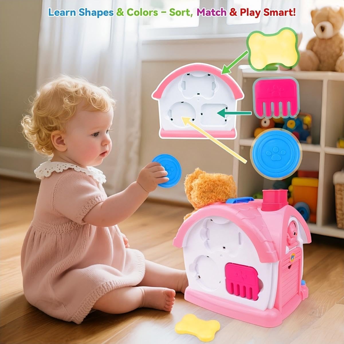 Giocattoli per bambini Montessori per bambine di 1+ anni, regalo ideale per il primo compleanno per ragazze di età 1 2 3, 9 in 1 attività musicale giocattoli per la casa con luci, suoni