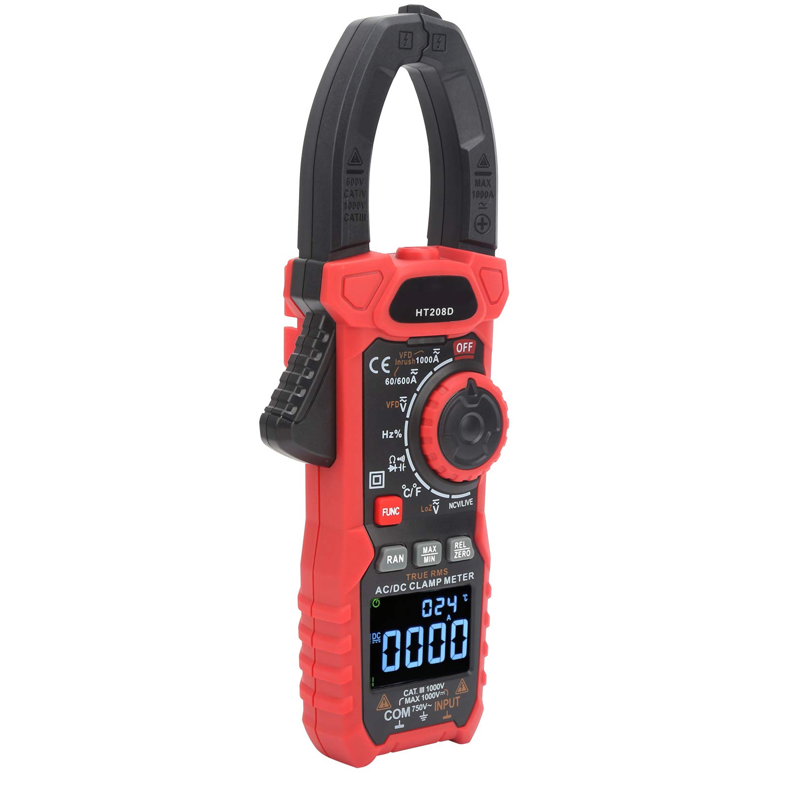 Strommessgerät HT208D Digitales Zangenmultimeter NCV Elektrisches Zangenmessgerät AC750V oder DC1000V 1000A AC/DC Strommesszange für Stromkreisprüfungen