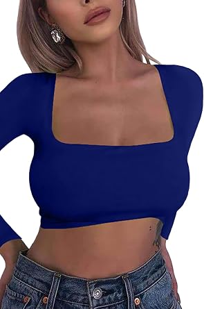 KAKALOT Women's Sexy Bodycon Basic Long Sleeve Solid Crop Top T- Shir