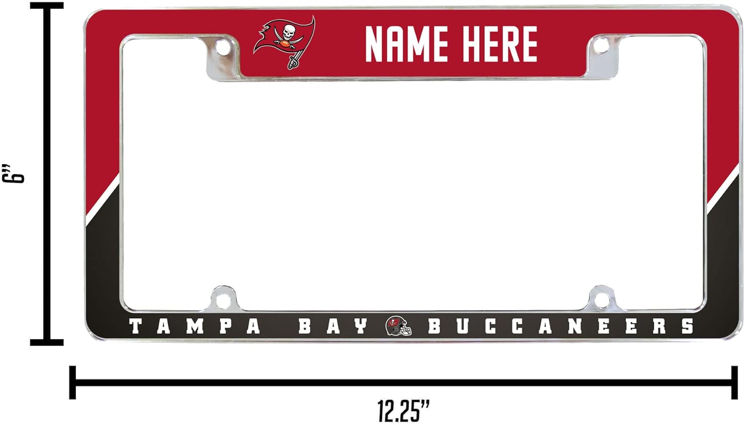 Rico Industries NFL Football Tampa Bay Buccaneers Personalized/Custom 12" x 6" Chrome All Over Automotive License Plate Frame for Car/Truck/SUV